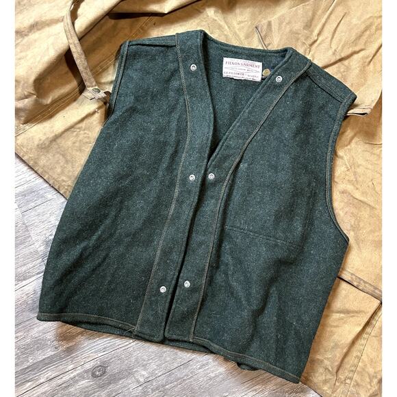 VTG CC Filson Tin Cloth Oil Waxed Duster Coat Mens Size 42 Brown W/ Wool Vest - Picture 9 of 10